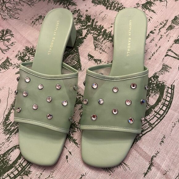 Loeffler Randall Brooke Mesh Mid Heel Mule Sandals w/ Crystal Embellishment NWT - Picture 7 of 11